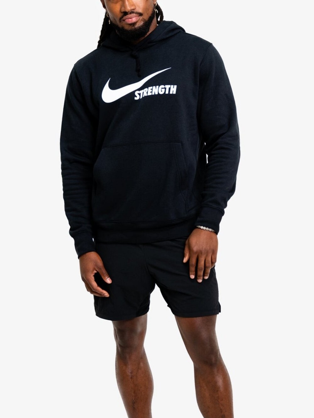 Nike Black Hoodie with White Swoosh "Strength" Graphic Unisex Sz M